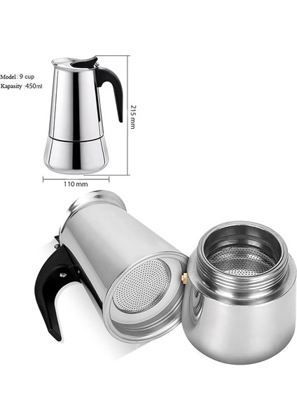 Ocak Üstü 9 Cup Fincan 450 ml Moka Pot Espresso CIN285-9 modelleri