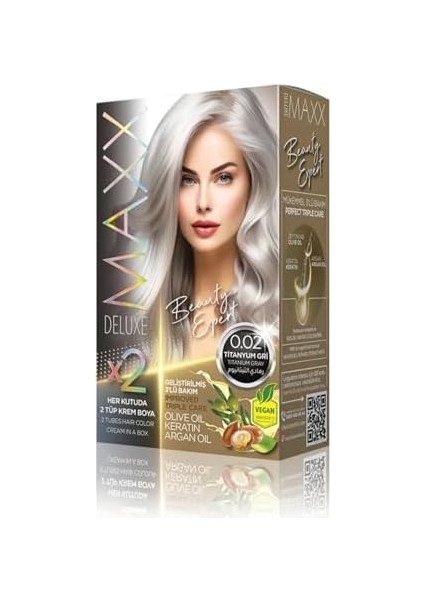 Maxx Deluxe Beauty Expert Haır Color (Keretin)'li 1 Kutu (2 x 50 Ml) (Titanyum Gri 0.02)
