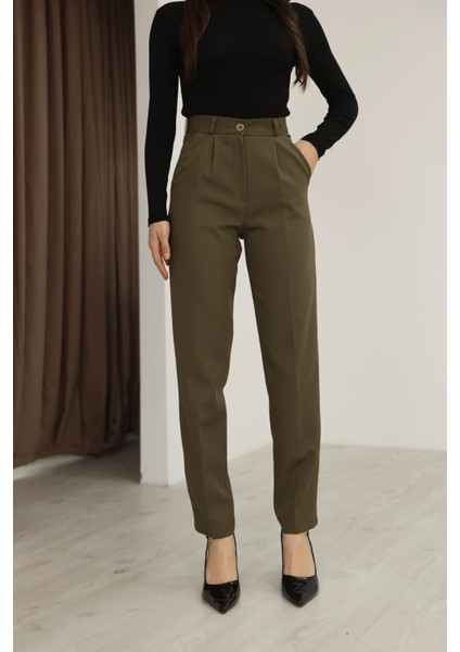 Kadın Haki Dar Kesim Kumaş Pantolon modelleri