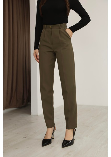 Kadın Haki Dar Kesim Kumaş Pantolon fırsatları