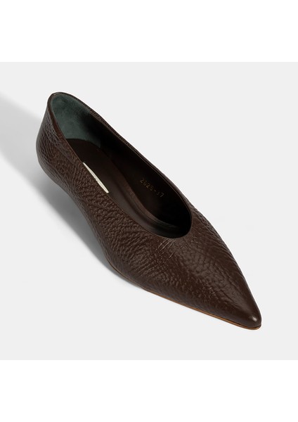 Kadın Kahve Ince Kısa Topuklu Deri Ayakkabı indirimleri