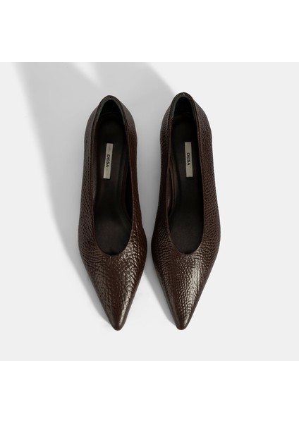 Kadın Kahve Ince Kısa Topuklu Deri Ayakkabı