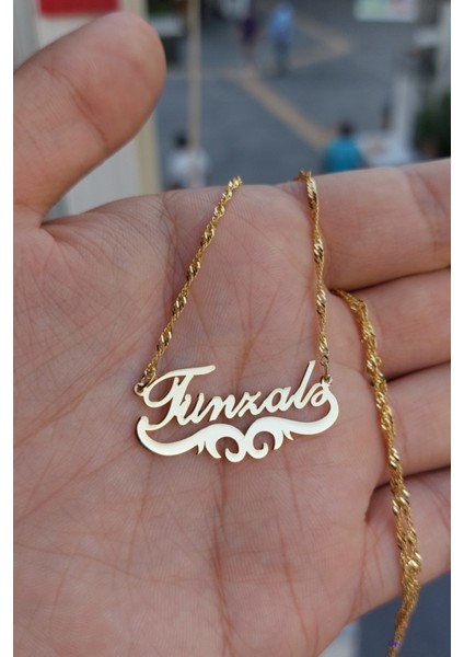 925 Ayar Gümüş 24 Ayar Altın Kaplama Isimli Kolye