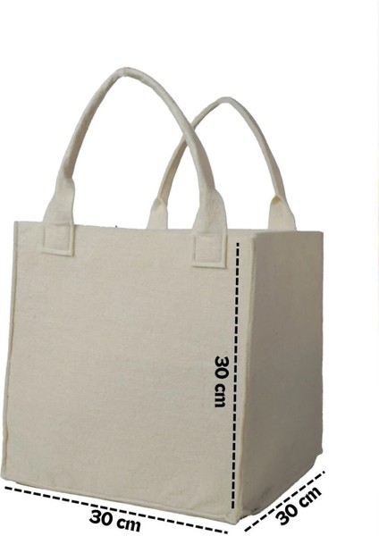 Keçe Küp Oyuncak Kutusu Kulplu Krem Organizer