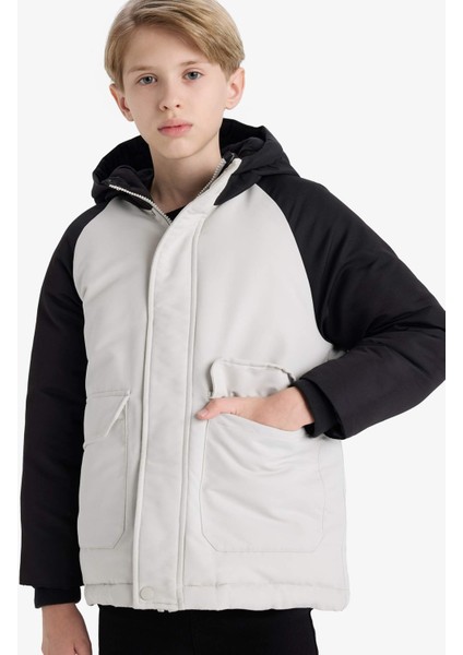 Erkek Çocuk Su İtici Kapüşonlu Polar Astarlı Parka E9386A825WN
