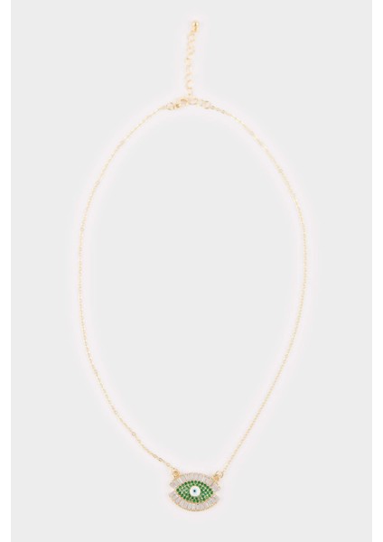 Kadın Çelik Yeşil Göz Detaylı Kolye G0330AXNS