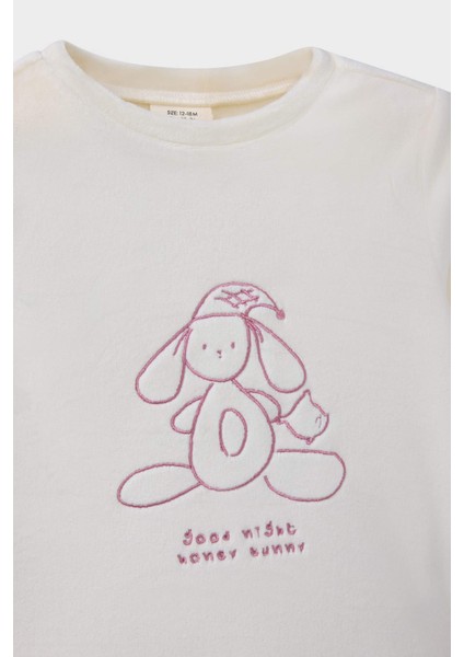 Kız Bebek Pijama Takımı Tavşan Baskılı Uzun Kollu Velur Üst Çizgili Uzun Alt F5562A525WN modelleri