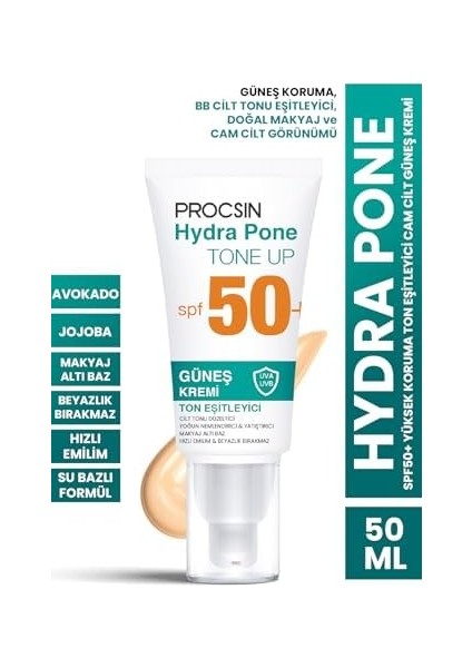 Procsın Hydra Block Pone Ton Equilizer Güneş Kremi, Spf 50+ Güneş Koruması, Cilt Tonu Eşitleyici & Nemlendirici, Leke Karşıtı & Aydınlatıcı, 50 ml fiyatları