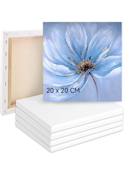 Boyama Için Tuval 5'li Set, Tuval 20 x 20 Cm, Tuval %100 Pamuk, Boyama Tuvali, Tuval Çerçevesi, Akrilik, Sulu Boya, Yağlı Boya Vb. Için Tuval Seti
