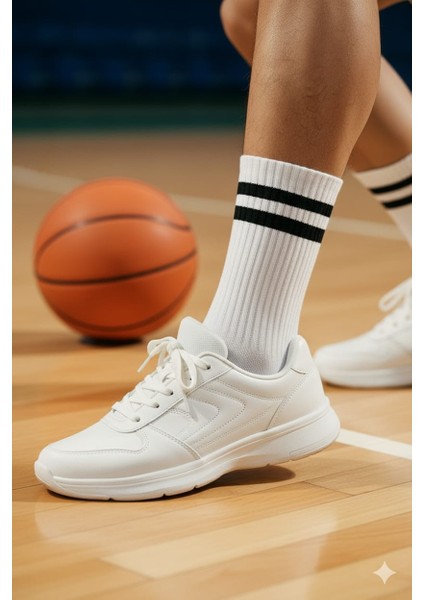 Unisex Tenis Kolej Çizgili Beyaz Çorap 3'lü Paket fiyatları