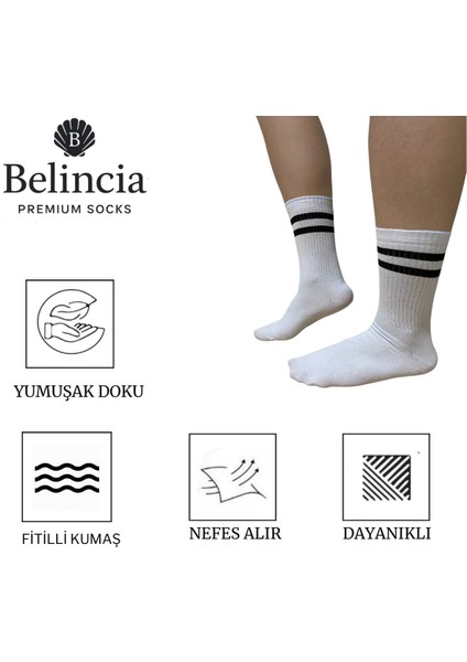 Unisex Tenis Kolej Çizgili Beyaz Çorap 3'lü Paket modelleri
