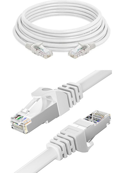 Ethernet Kablosu Cat6 15 Metre Yüksek Hız 1000MBPS 250MHZ Korumalı Beyaz Lan Uzun Network Kablosu