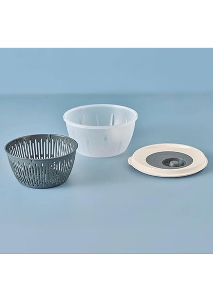 Pratik Salata Kurutucu, Sebze Yeşillik Marul Yıkama ve Kurutma Kabı Leğen Şeklinde Çevirmeli (Beyaz-Gri) indirimleri