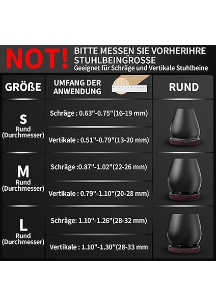 Sandalye Ayakları Için 16 Adet Koruyucu Kapak, Düz ve Eğimli Sandalye Ayakları Için Keçeli Sandalye Ayağı Kapakları, Keçe Kaydırıcı, Mobilya Matı, Sert Ahşap Zeminler Için, Yuvarlak, Siyah indirimleri