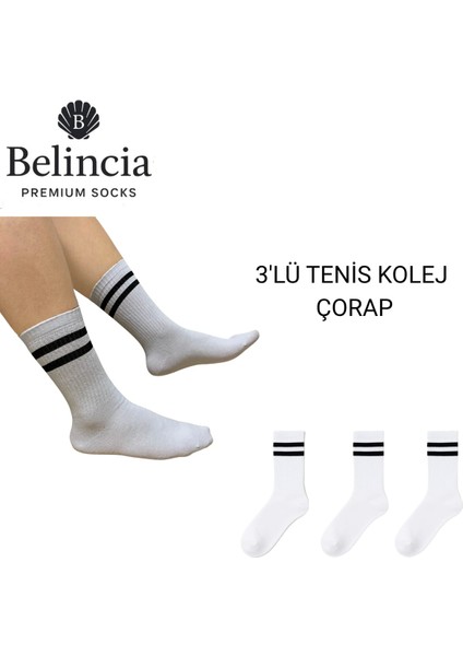 Unisex Tenis Kolej Çizgili Beyaz Çorap 3'lü Paket fırsatları