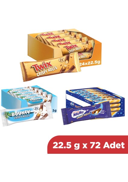 - Bounty - Milkyway Crispy Rolls 22.5 x 24 Adet 3 Lü Karma Paket (Toplam 72 Adet)