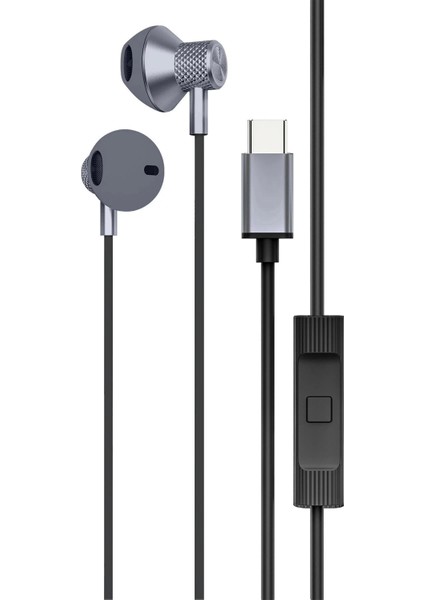 Bfs LS-730 1.2m iPhone 15 Serisi ile Uyumlu Type-C Kablolu Kulaklık - Gri