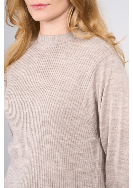 Çetinkaya Miya Mira Modest 8627 Kadın Dik Yaka Fitilli Triko Kazak Vizonmelanj modelleri