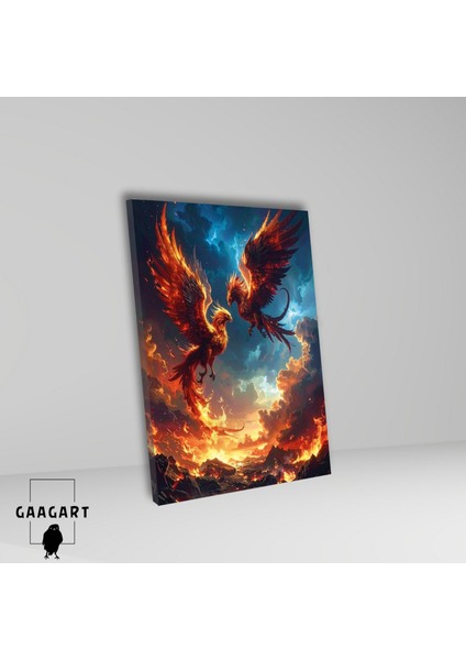 Tekli Dikey Kanvas Tablo Alevler Lavlar Içerisinde Zümrüdü Anka Kuşları fiyatları