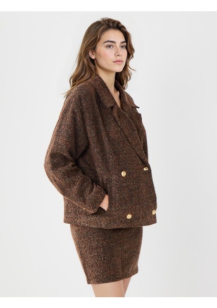 Acı Kahve Düz Kesim Düğme Detaylı Kaşe Dokuma Ceket modelleri