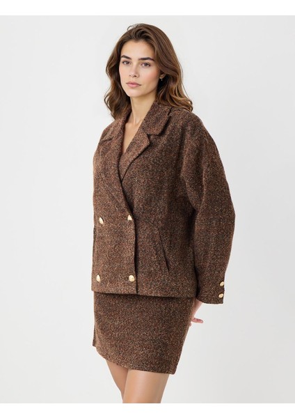 Acı Kahve Düz Kesim Düğme Detaylı Kaşe Dokuma Ceket fırsatları