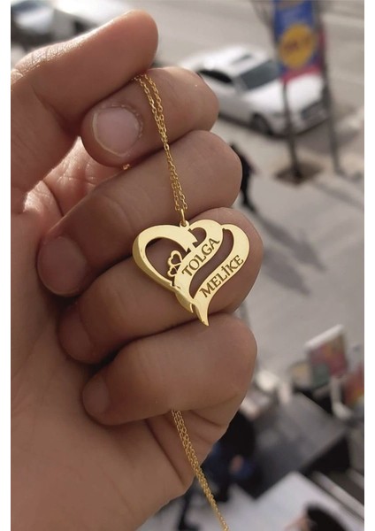 925 Ayar Gümüş 24 Ayar Altın Kaplama Iç Içe Kalpli Kolye