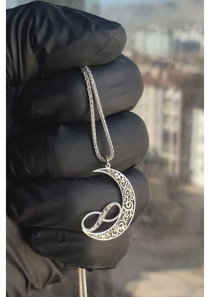 925 Ayar Gümüş Isimli Sonsuzluk ve Hilal Figürlü Kolye