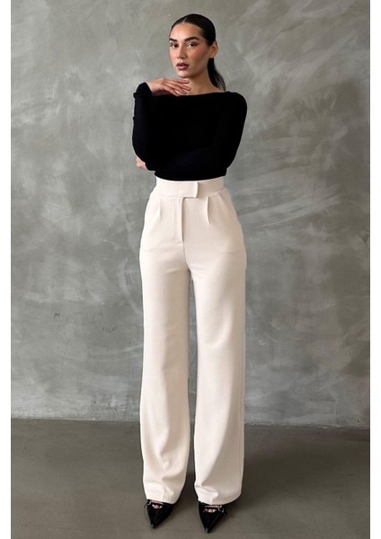 Beyaz Likralı Cırt Kapamalı Palazzo Pantolon MG2291 fiyatları