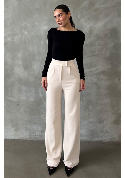 Beyaz Likralı Cırt Kapamalı Palazzo Pantolon MG2291 modelleri