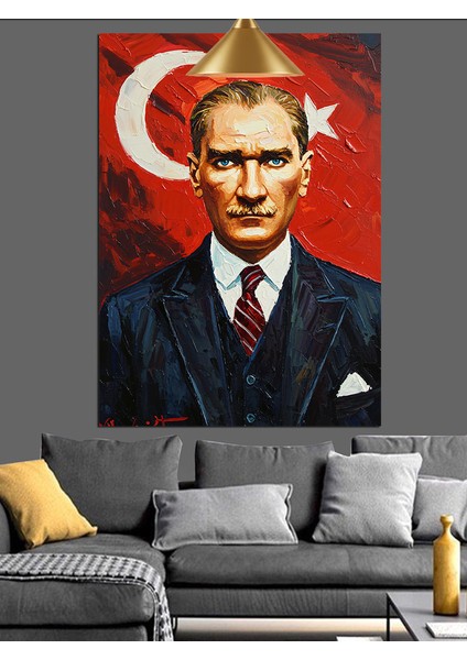 Türk Bayraklı Mustafa Kemal Atatürk Portresi Dekoratif Kanvas - Mdf Ahşap Tablo fiyatları