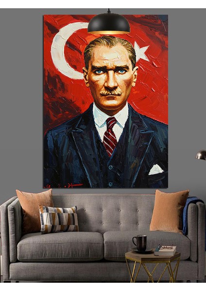 Türk Bayraklı Mustafa Kemal Atatürk Portresi Dekoratif Kanvas - Mdf Ahşap Tablo fırsatları