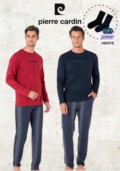 Erkek %100 Pamuk Uzun Kollu Lisanslı Bordo & Lacivert Iki Adet Pijama Takımı L1.PC.6095.002