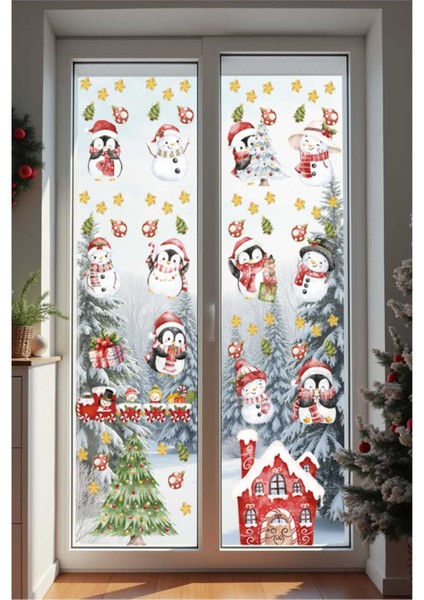 Yılbaşı Sticker Seti, Yılbaşı Pencere ve Duvar Sticker Seti, Sevimli Penguenler ve Kardan Adamlar Sticker Seti fiyatları