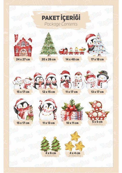Yılbaşı Sticker Seti, Yılbaşı Pencere ve Duvar Sticker Seti, Sevimli Penguenler ve Kardan Adamlar Sticker Seti modelleri