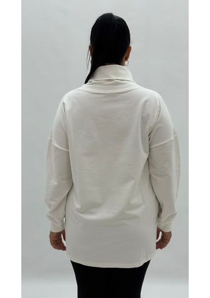 Büyük Beden Koton Ayıcık Grafikli Taşlı Boyunluklu Uzun Kol Oversize Kadın Sweat fırsatları