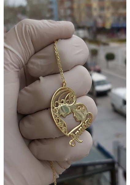 925 Ayar Gümüş 24 Ayar Altın Kaplama Annem Yazılı Kolye