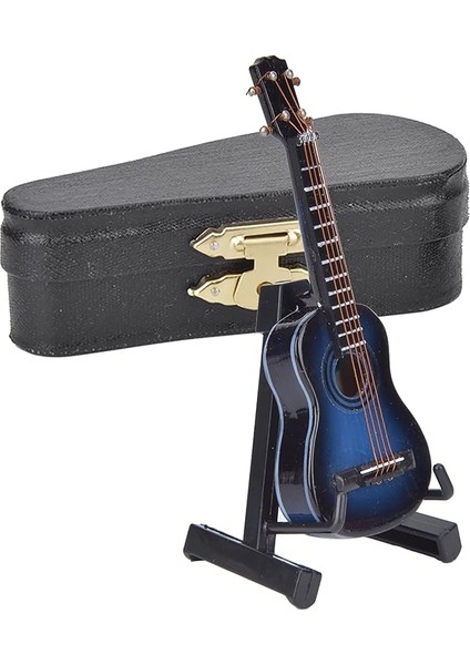 Minyatür Klasik Gitar Modeli Standlı ve Kasalı Mini Müzik Aleti Çoğaltma Mini Ahşap Gitar Masaüstü Dekorasyon Süsler Enstrüman Modeli Dekorasyon(Mavi)