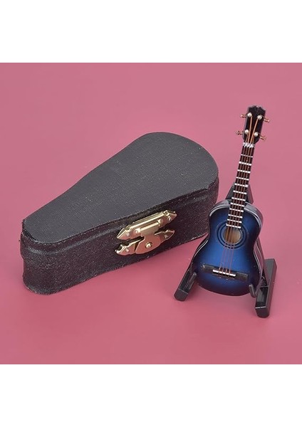 Minyatür Klasik Gitar Modeli Standlı ve Kasalı Mini Müzik Aleti Çoğaltma Mini Ahşap Gitar Masaüstü Dekorasyon Süsler Enstrüman Modeli Dekorasyon(Mavi) fiyatları