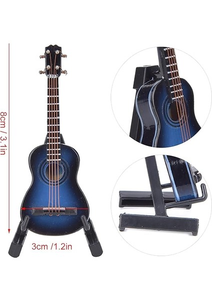 Minyatür Klasik Gitar Modeli Standlı ve Kasalı Mini Müzik Aleti Çoğaltma Mini Ahşap Gitar Masaüstü Dekorasyon Süsler Enstrüman Modeli Dekorasyon(Mavi) fırsatları