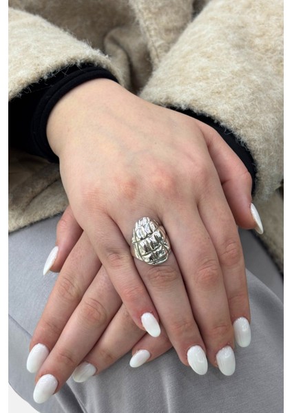 Kapitone Modern Tasarım Gümüş Kadın Yüzük fiyatları