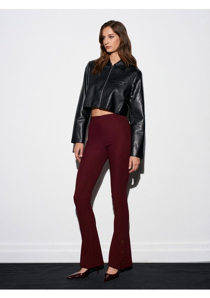 71905 Düğme Detaylı Ispanyol Paça Tayt-Bordo fiyatları