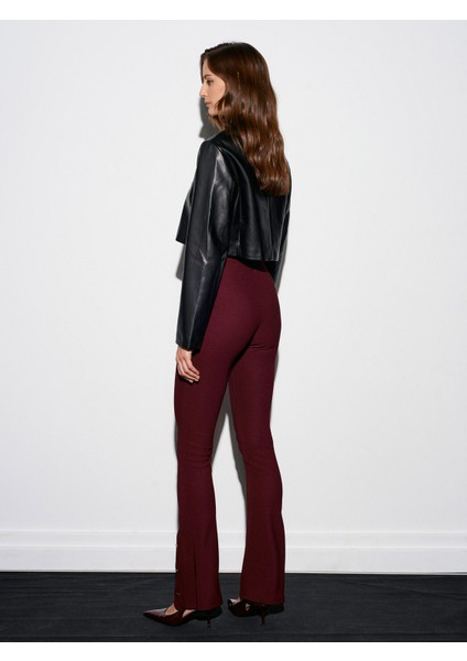71905 Düğme Detaylı Ispanyol Paça Tayt-Bordo modelleri