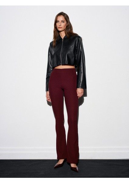 71905 Düğme Detaylı Ispanyol Paça Tayt-Bordo fırsatları
