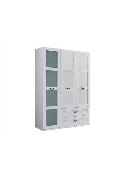 Evvo Camlı 3 Kapaklı 2 Çekmeceli Gardırop