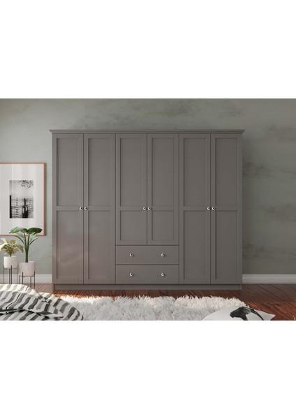 Smart 6 Kapaklı 2 Çekmeceli Gardırop Antrasit modelleri