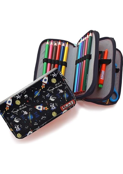 Kalem Kutusu Astronot Uzay Galaksi Kawai Organizer Kalemkutu Vegan Deri Üç Bölmeli Kalemlik -Siyah, Limmy modelleri