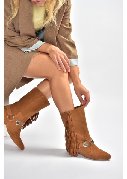 V380625502 Taba Süet Püskül Detaylı Kadın Bot fiyatları