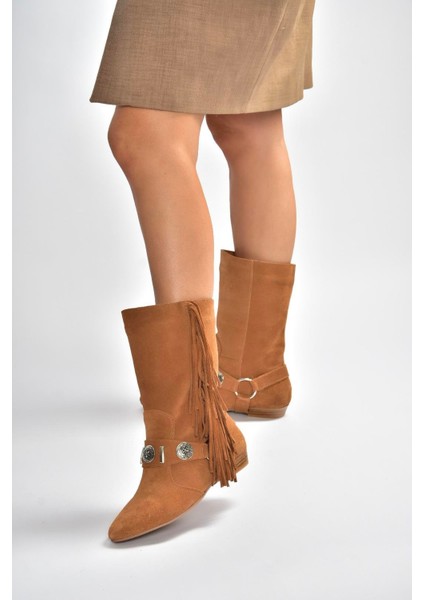 V380625502 Taba Süet Püskül Detaylı Kadın Bot modelleri