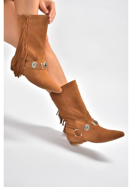 V380625502 Taba Süet Püskül Detaylı Kadın Bot indirimleri