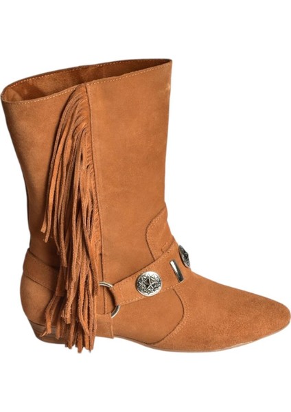 V380625502 Taba Süet Püskül Detaylı Kadın Bot